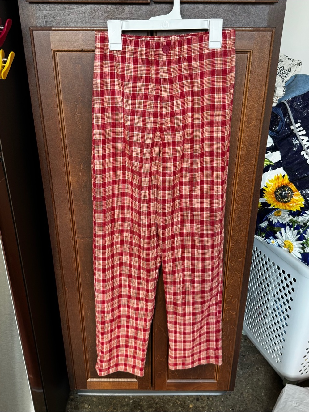 Brandy Melville John Galt Red Plaid High Rise Straight Leg Pants Trouser S